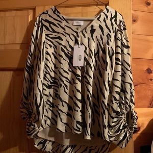 ADRIENNE Bone + Black Zebra Bubble Sleeve Top
